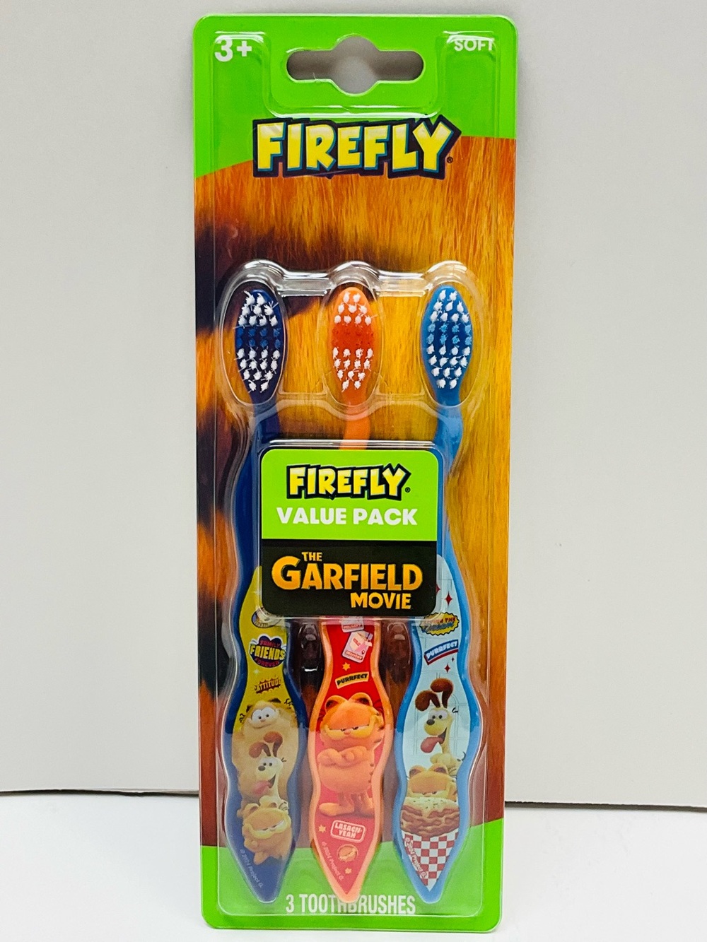 🌼4/$10🌼 NIP Firefly Garfield Movie Kids Toothbrush 3 Pack Kids Oral Care 3yrs+